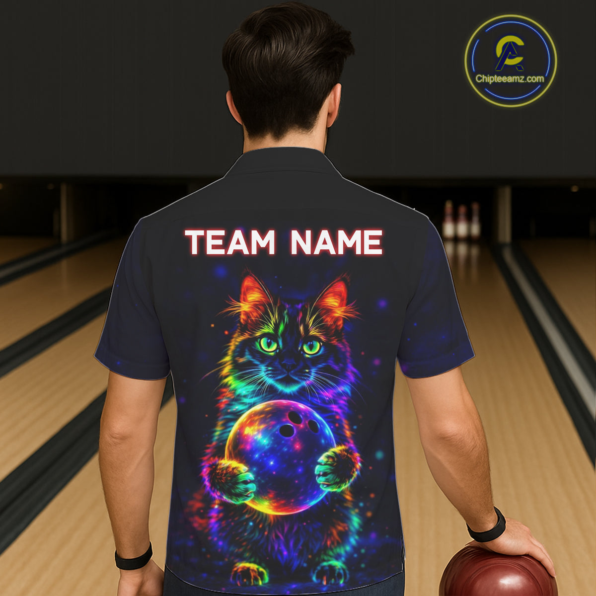 Neon Cat Hawaiian Bowling shirts Custom Team Bowling Apparel, best bowling shirts NQS11516