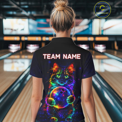 Neon Cat Bowling shirts for Ladies Custom Team Bowling Apparel, best bowling shirts NQS11516