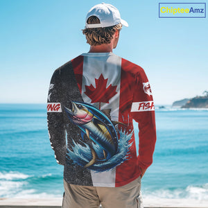Canadian Flag Tuna Fishing Custom long sleeve performance Fishing Shirts, Tuna Fishing jerseys NQS9967