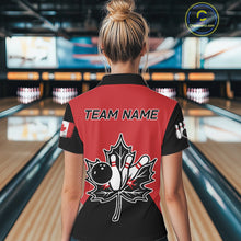Load image into Gallery viewer, Black and Red maple leaf Women bowling shirts Custom Canadian Flag bowling team  jersey, bowlers gifts NQS9992