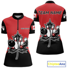 Load image into Gallery viewer, Black and Red maple leaf Women bowling shirts Custom Canadian Flag bowling team  jersey, bowlers gifts NQS9992