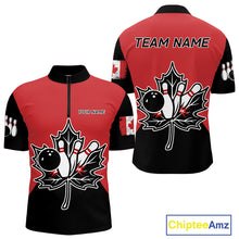 Load image into Gallery viewer, Black and Red maple leaf Mens bowling shirts Custom Canadian Flag bowling team  jerseys, bowlers gifts NQS9992