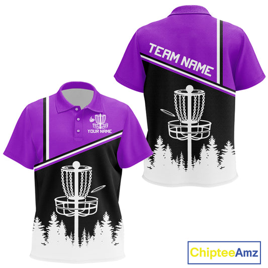 Black, White and Purple Disc Golf basket Kid Disc golf polo shirts Custom team disc golf jersey NQS9996