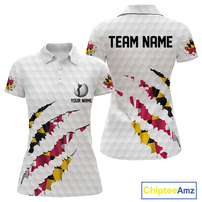 Personalized Maryland Flag Women golf polo shirts, Custom Patriotic Golf Team Shirts For ladies NQS10157