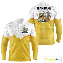 Load image into Gallery viewer, Custom White And Yellow Funny Beer Golf Polo Shirts For Men, Funny Beer Glass Mens Golf Outfit NQS10919