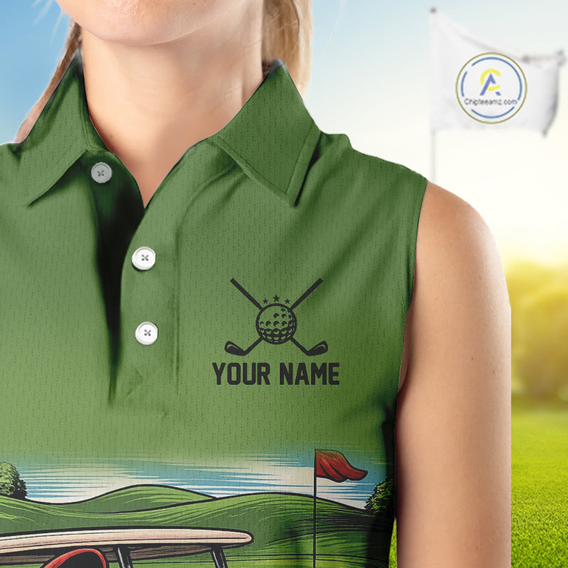 Funny Green frog Sleeveless polo shirts Custom golf outfit for ladies, personalized golf gifts NQS11300