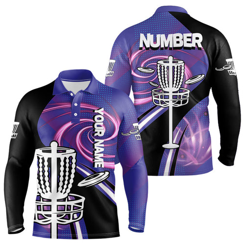 Black and Purple Mens Disc golf polo shirts custom name and number team disc golf jerseys NQS9586