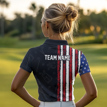 Black Camo American Flag Golf Polo Shirts For Women custom Patriotic golf outfit Team ladies Jerseys NQS9727