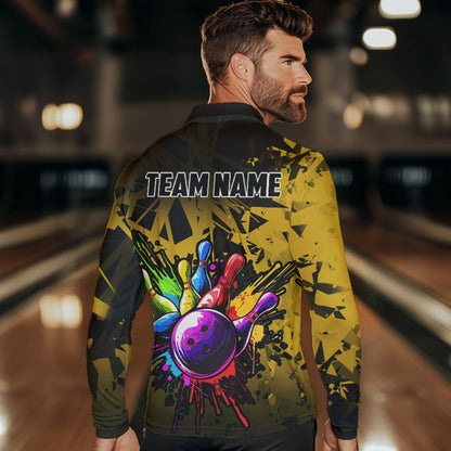 Colorful bowling jerseys Polo, 1/4 Zip Shirt for Men Custom Bowling Team shirts for bowler | Yellow NQS9728