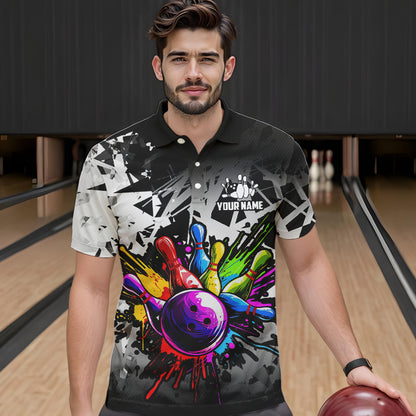 Colorful bowling jerseys Polo, 1/4 Zip Shirt for Men Custom Bowling Team shirts for bowler | White NQS9729