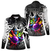 Load image into Gallery viewer, Colorful bowling jersey Polo, 1/4 Zip Shirt for Women Custom Bowling Team shirts for bowler| White NQS9729