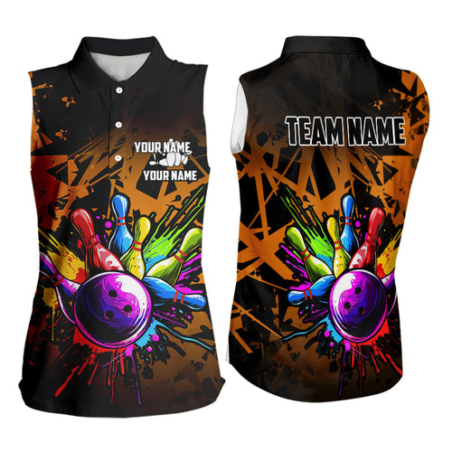 Colorful bowling jerseys Sleeveless Polo Shirt Custom Bowling Team shirts for bowler | Orange NQS9730