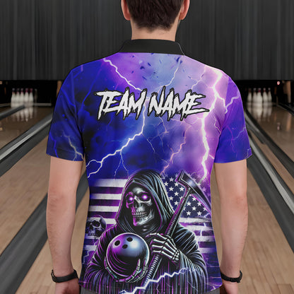 Purple American Flag Lightning Thunder Storm Reaper Bowling Shirt For Men Custom Bowling Team Jersey NQS9732