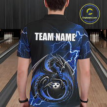 Load image into Gallery viewer, Personalized Black And Blue Thunder Lightning Dragon Bowling Shirts For Men, Bowling Team Uniform NQS10295