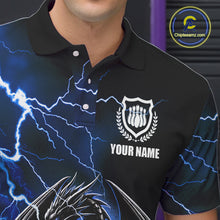 Load image into Gallery viewer, Personalized Black And Blue Thunder Lightning Dragon Bowling Shirts For Men, Bowling Team Uniform NQS10295