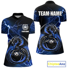 Load image into Gallery viewer, Personalized Black And Blue Thunder Lightning Dragon Bowling Shirts For Women, Bowling Team Uniform NQS10295