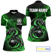 Load image into Gallery viewer, Personalized Black And Green Thunder Lightning Dragon Bowling Shirts For Women, Bowling Team Uniform NQS10296