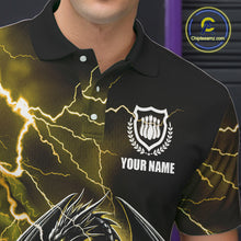 Load image into Gallery viewer, Personalized Black And Yellow Thunder Lightning Dragon Bowling Shirts For Men, Bowling Team Uniform NQS10297