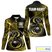 Load image into Gallery viewer, Personalized Black And Yellow Thunder Lightning Dragon Bowling Shirts For Women, Bowling Team Uniform NQS10297