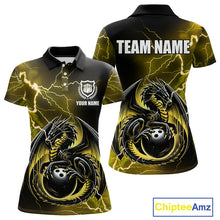 Load image into Gallery viewer, Personalized Black And Yellow Thunder Lightning Dragon Bowling Shirts For Women, Bowling Team Uniform NQS10297