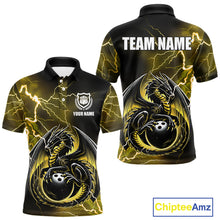 Load image into Gallery viewer, Personalized Black And Yellow Thunder Lightning Dragon Bowling Shirts For Men, Bowling Team Uniform NQS10297