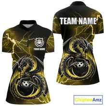 Load image into Gallery viewer, Personalized Black And Yellow Thunder Lightning Dragon Bowling Shirts For Women, Bowling Team Uniform NQS10297