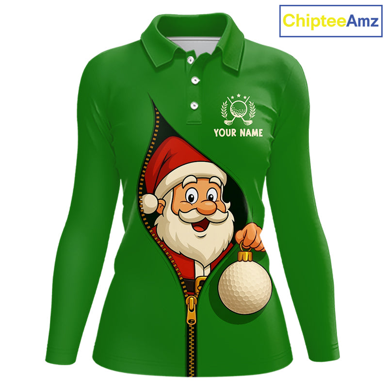 Green Christmas Funny Santa Golf Polo Shirt For Women Custom Xmas Ladies Golf Attire, Christmas gifts NQS10927