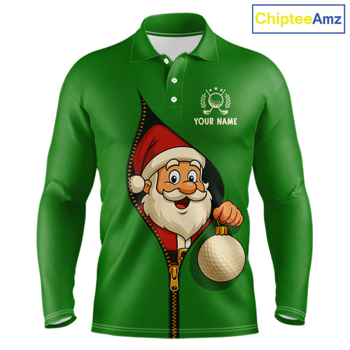 Green Christmas Funny Santa Golf Polo Shirts For Men Custom Xmas Mens Golf Attire, Christmas gifts NQS10927