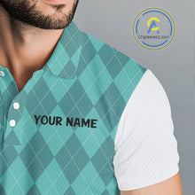 Load image into Gallery viewer, Turquoise argyle pattern Funny Flame Golf polo shirt for men Custom team mens Golf attire NQS11102