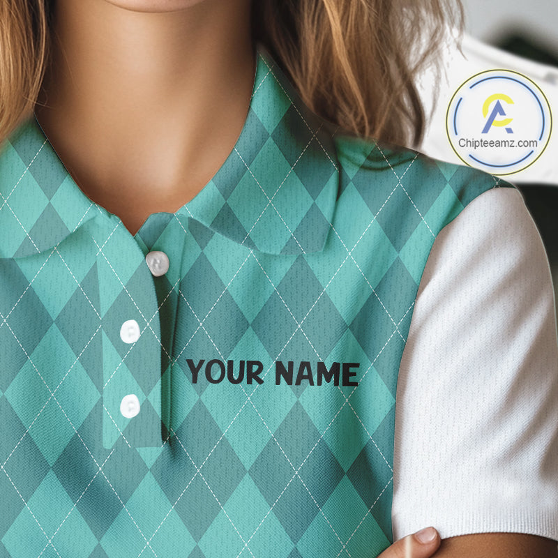 Turquoise argyle pattern Funny Flame Golf polo shirt for Women Custom team ladies Golf attire NQS11102