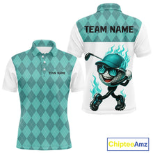 Load image into Gallery viewer, Turquoise argyle pattern Funny Flame Golf polo shirt for men Custom team mens Golf attire NQS11102