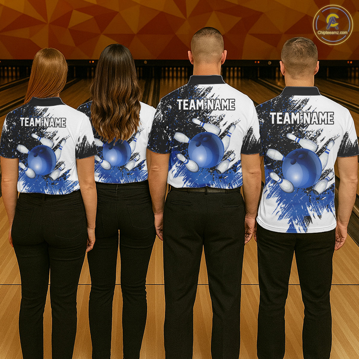 Black and White Men Bowling Polo, Quarter Zip Shirt Custom bowling jersey, mens bowling outfit | Blue NQS11305