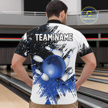 Load image into Gallery viewer, Black and White Men Bowling Polo, Quarter Zip Shirt Custom bowling jersey, mens bowling outfit | Blue NQS11305