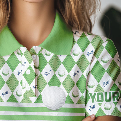 Green argyle pattern American flag white Women golf polo shirts custom patriotic gifts for golf lover NQS9595