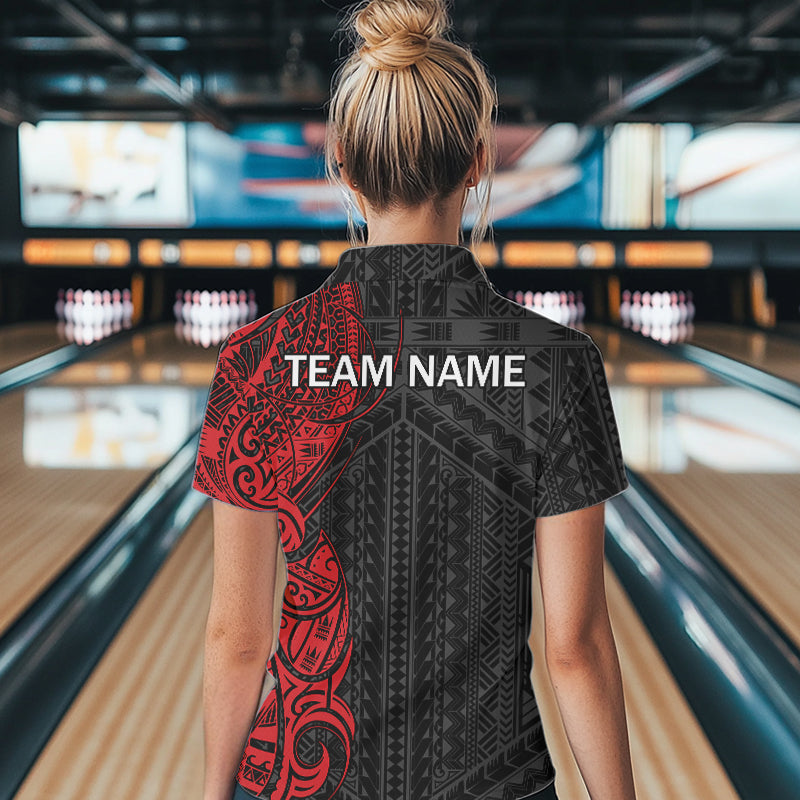 Black and Red Tribal pattern Womens Bowling Shirts Custom Bowling outfit ladies Team bowling jerseys NQS9738