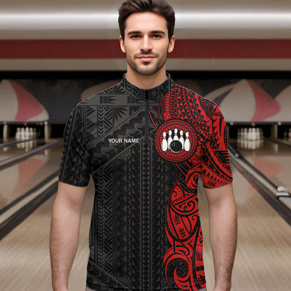 Black and Red Tribal pattern Mens Bowling Shirts Custom Bowling outfit men Team bowling league jersey NQS9738