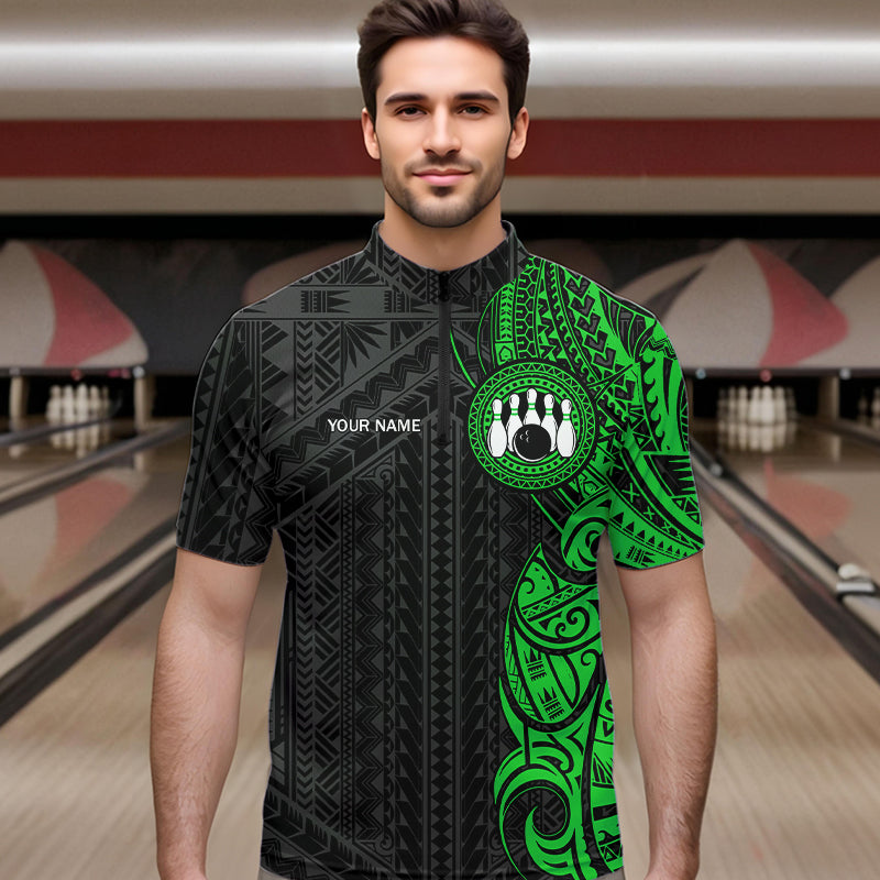 Black and Green Tribal pattern Mens Bowling Shirts Custom Bowling outfit men Team bowling league jersey NQS9739
