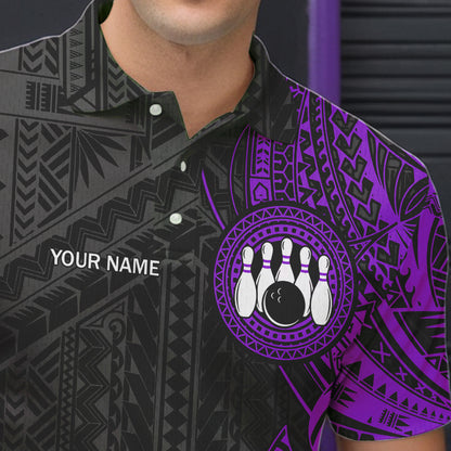 Black and Purple Tribal pattern Men Bowling Shirt Custom Bowling outfit men Team bowling league jersey NQS9740