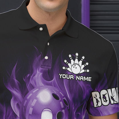 Black And Purple Flame Bowling ball pins Custom Bowling Shirts For Men, Bowling Team Shirt NQS9741