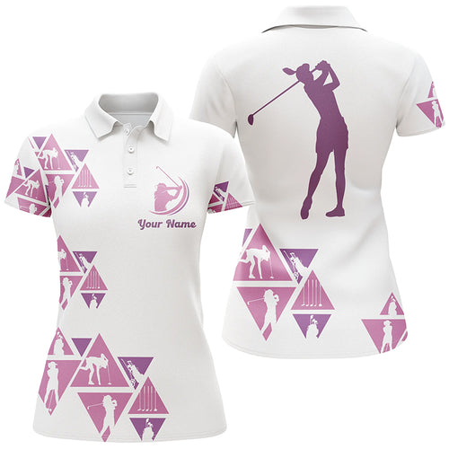 White and pink triangle pattern Womens golf polo shirts custom ladies golf tops NQS5316