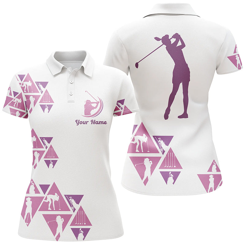 White and pink triangle pattern Womens golf polo shirts custom ladies golf tops NQS5316
