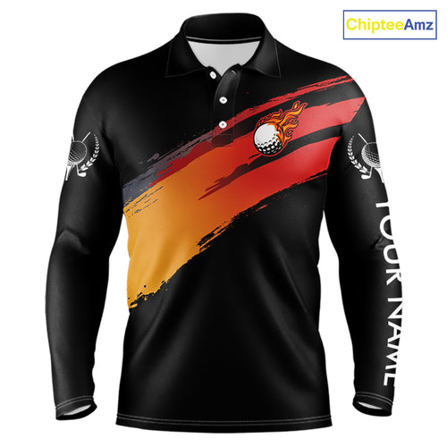 Black and Orange gradient flame golf ball Men golf polo shirts custom mens golf clothes, golfer gifts NQS10168