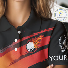 Load image into Gallery viewer, Black and Orange gradient flame golf ball Women golf polo shirts custom ladies golf clothes NQS10168