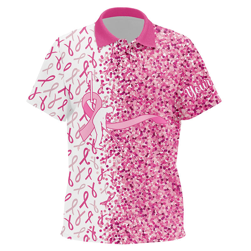 Pink glitter ribbon Kid golf polo shirts custom breast cancer golf shirt for Kid, gifts for golfer NQS8106