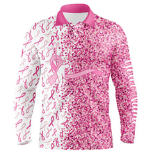 Load image into Gallery viewer, Pink glitter ribbon Men golf polo shirts custom breast cancer golf shirts for men, gifts for golfer NQS8106