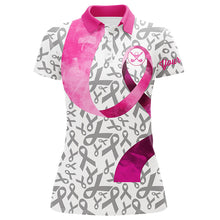 Load image into Gallery viewer, Pink ribbon pattern Womens golf polo shirt custom breast cancer golf shirts, golf outfits female NQS8107