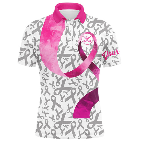 Pink ribbon pattern Men golf polo shirts custom breast cancer golf shirts for men, golf outfits male NQS8107