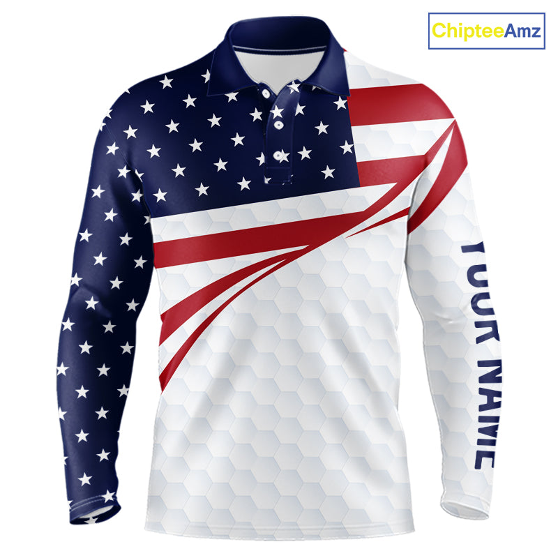 Red, White and Blue American Flag Golf polos shirts for men custom patriotic mens golf attire NQS10304