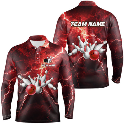 Mens bowling shirts Custom red lightning thunder Bowling Team Jersey, gift for team Bowlers NQS8533