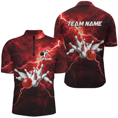 Mens bowling shirts Custom red lightning thunder Bowling Team Jersey, gift for team Bowlers NQS8533